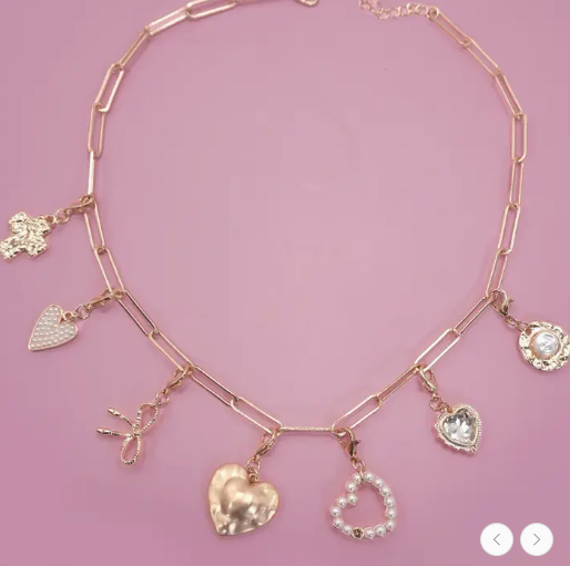 Bow Heart Removable Multi Charm Necklace