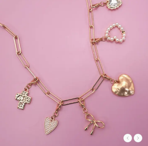 Bow Heart Removable Multi Charm Necklace