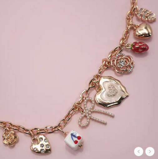 Charm Necklace-Cherry Bow Strawberry Flower Heart