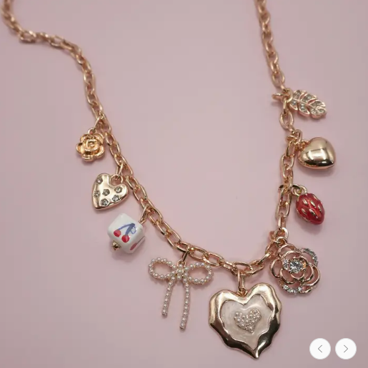 Charm Necklace-Cherry Bow Strawberry Flower Heart