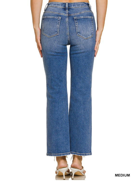Medium Wash Distressed Hem Denim Pants