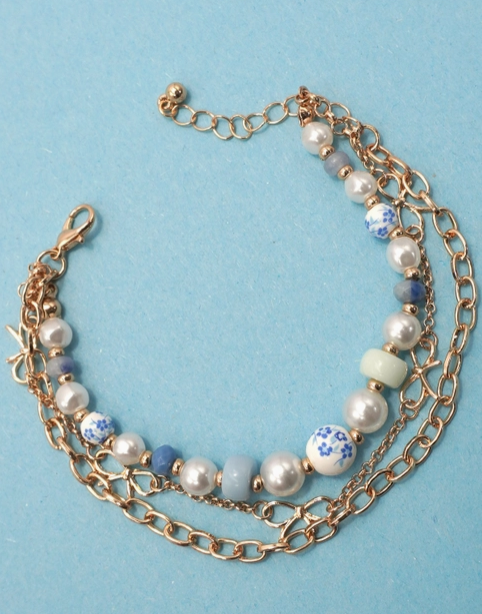 Ceramic Porcelain Pearl Bow Chain Bracelet