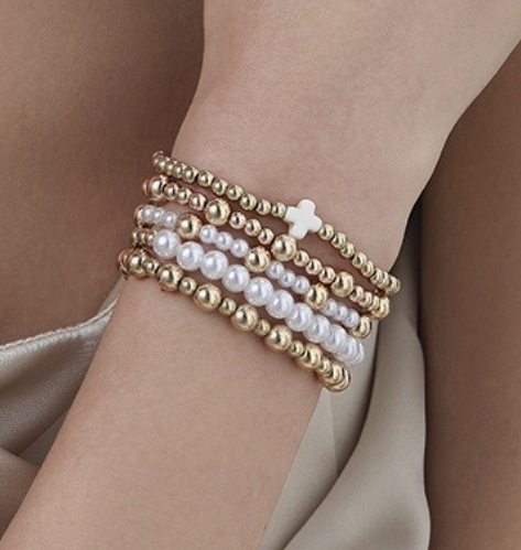 Multi Ball Pearl Chain Stretch Bracelet