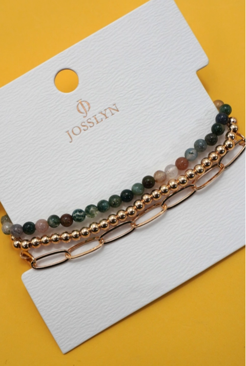 Multi Layer Natural Stone Ball Chain Link Bracelet