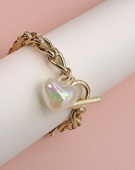 Iridescent Heart Toggle Bracelet