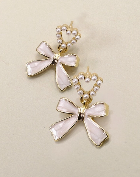Bow Heart Pearl Drop Earrings