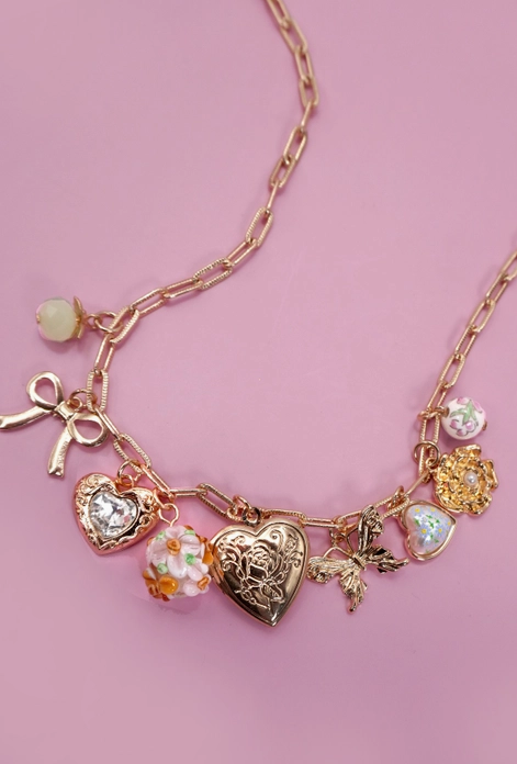 Charm Necklace-Heart Locket Butterfly Bow Flower