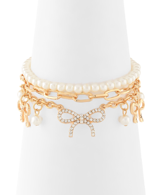 Gold and Pearls Bow Bracelet Set