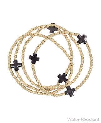 Water Resistant Black Cross Pearl Bracelet Set