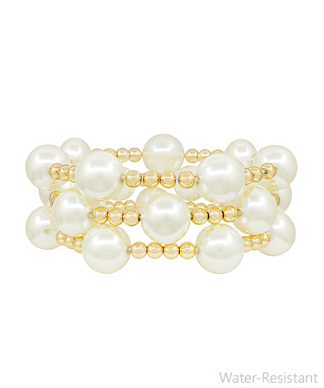 3 Row 14mm Pearl 5mm CCB Mixed Bracelet