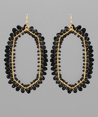 Raffia & Bead Trim Hexagon Earrings