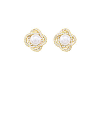 CZ Pearl Halo Stud Earrings