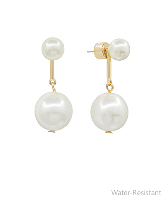 Water Resistant Pearl 7mm & 15mm Ball Linked Drop Earrings