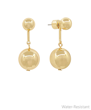 Water Resistant Gold 7mm & 15mm Ball Linked Drop Earrings