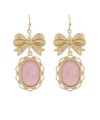 Pink Cameo Oval Bow Earrings