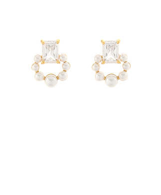 Baguette & Pearl Ring Stud Earrings