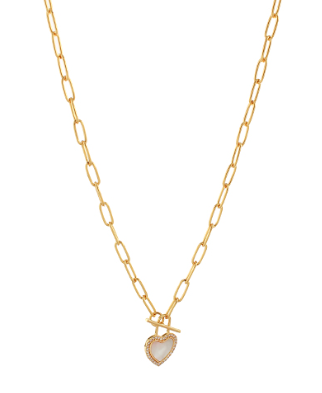 Pave Crystal MOP Heart Chain Necklace