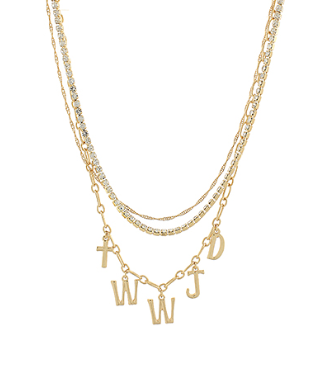 3 Layered WWJD (What Would Jesus Do?) Letter Charm Pave Chain Necklace