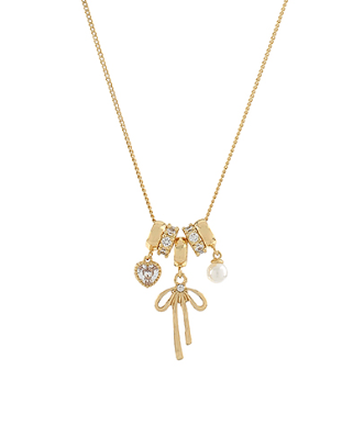 Pave Bow & Multi Charm Necklace