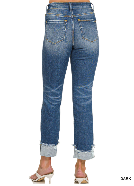 Modern Grace cuffed skinny denim pants in regular and curvy fits, showcasing stylish ankle-length denim bottoms.