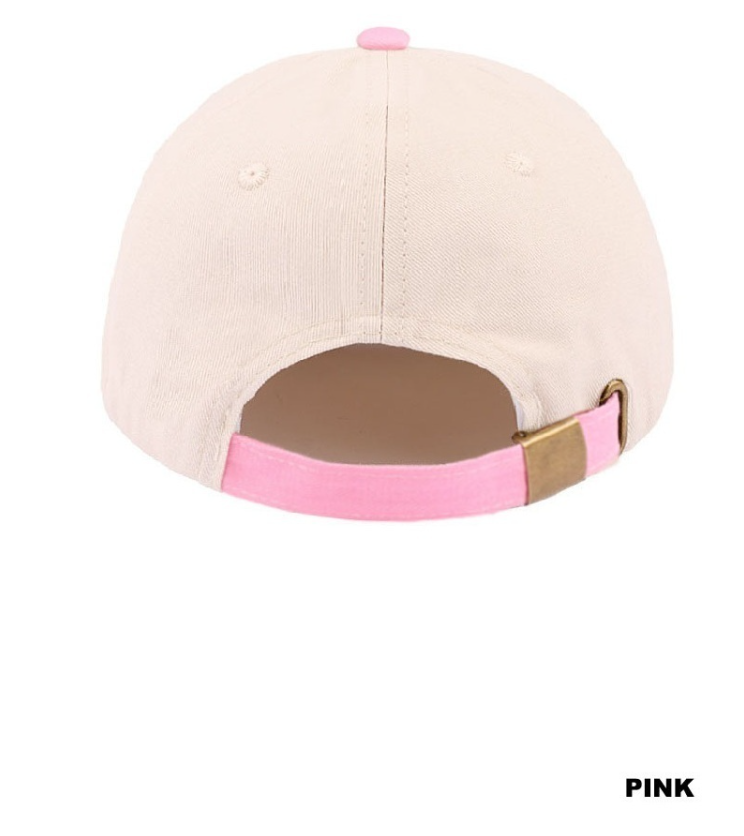 Pink and tan two-tone canvas cotton cap with "In God We Trust" embroidery by Modern Grace, showcasing the stylish hat design.
