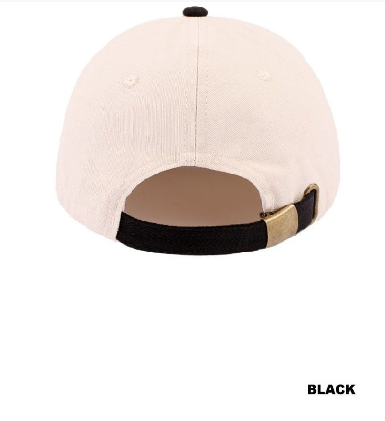 Black and tan Two-Tone Canvas Cotton Cap by Modern Grace featuring a casual hat design with a curved brim and adjustable strap.