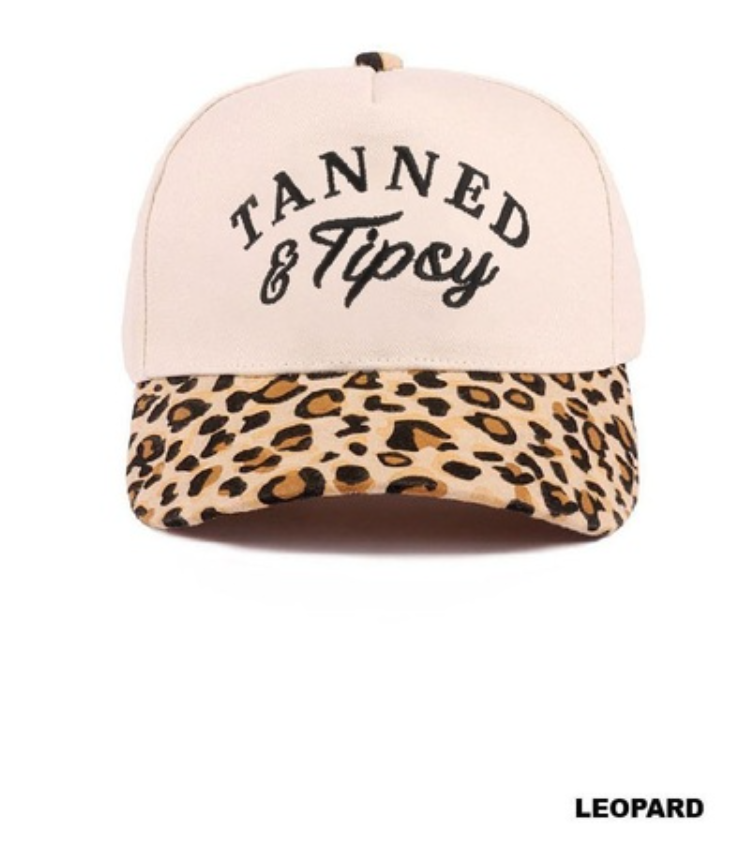 Modern Grace leopard and tan two-tone canvas cotton hat with tipsy design, casual and stylish for everyday wear