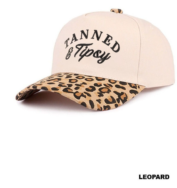 Leopard and tan two-tone canvas cotton cap by Modern Grace, stylish hat with adjustable fit and casual design.