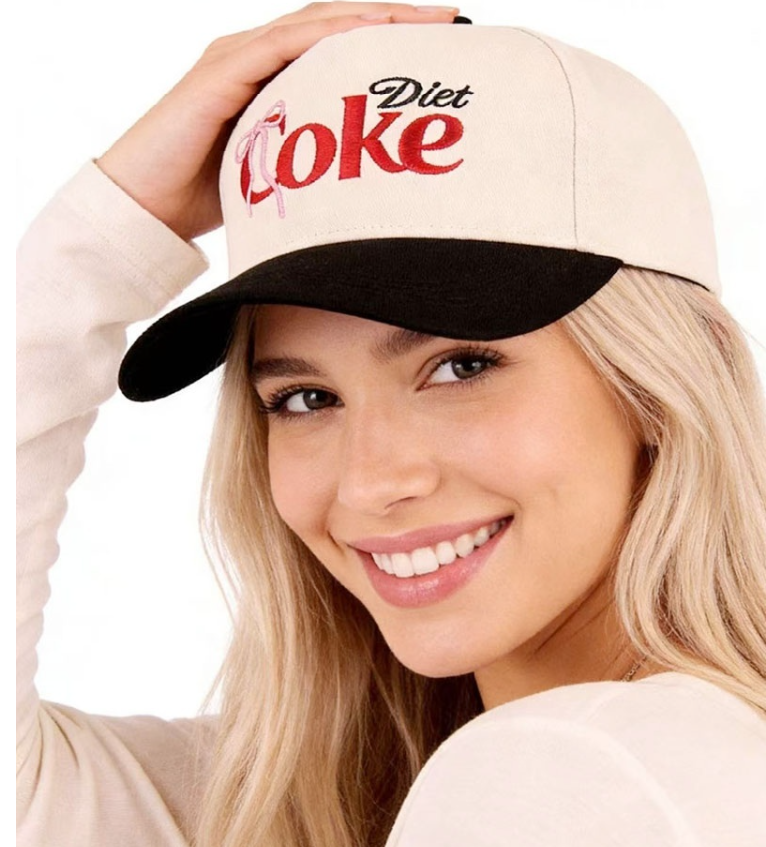 Black Coquette Bow Diet Coke two-tone cotton hat by Modern Grace, featuring a stylish bow and casual hat design.