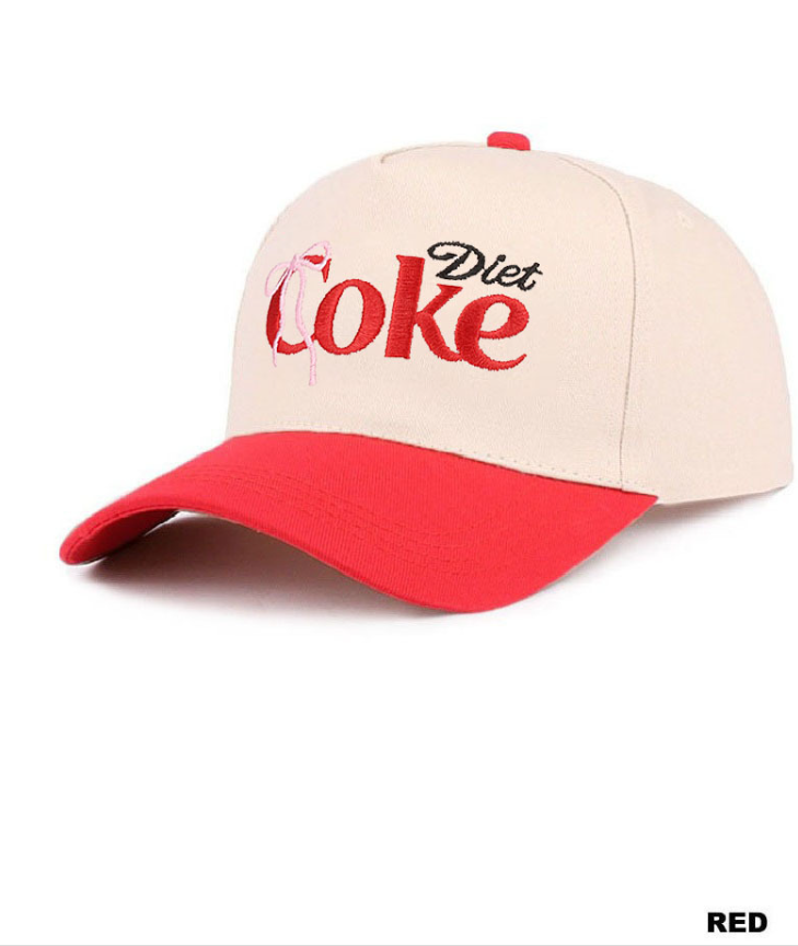 Red Coquette Bow Diet Coke two-tone cotton hat by Modern Grace, featuring a stylish bow and casual hat design.