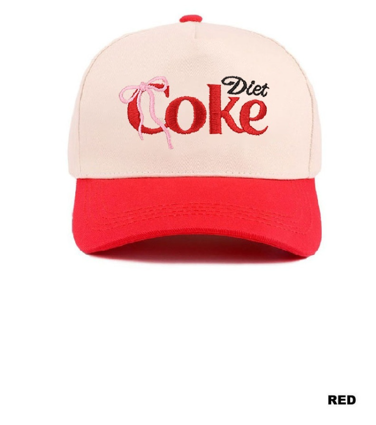 Red Coquette Bow Diet Coke two-tone cotton hat by Modern Grace featuring a stylish bow and casual design.