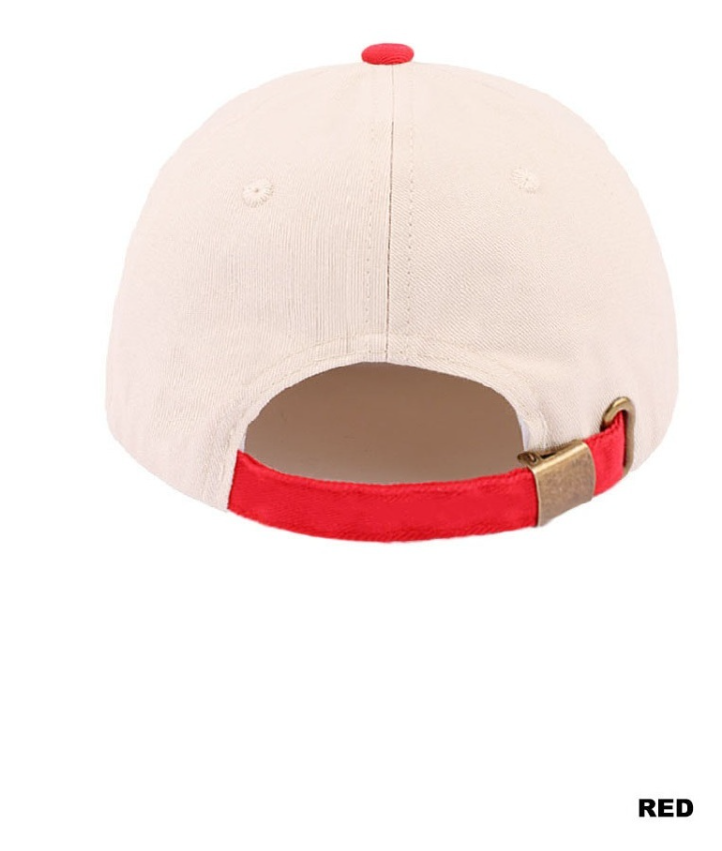 Red Coquette Bow Cotton Hat by Modern Grace featuring a two-tone design and stylish bow detail.