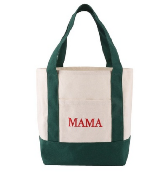 Black Mama Mini Canvas Tote Bag by Modern Grace with sturdy handles and minimal design, perfect for everyday use.