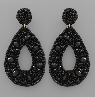 Black Glass & Seed Bead Teardrop Earrings