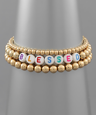 Gold Beaded "Blessed" Bracelet