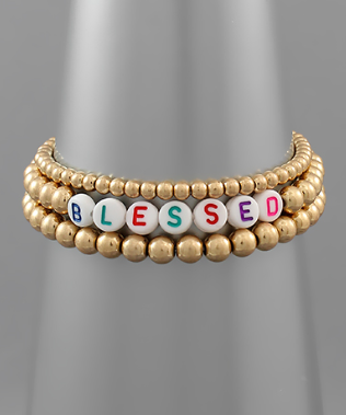 Gold Beaded "Blessed" Bracelet