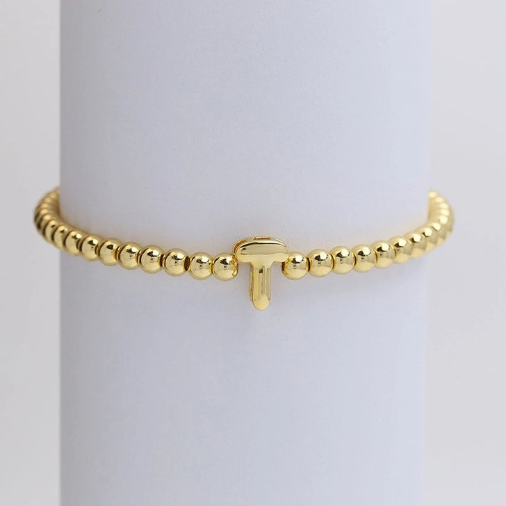 Gold Initial Monogram Bubble Stretch Bead Bracelet