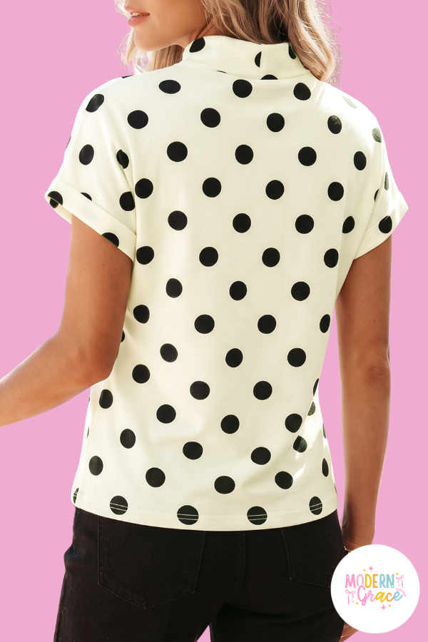 Polka Dot Print High Neck Dolman Top