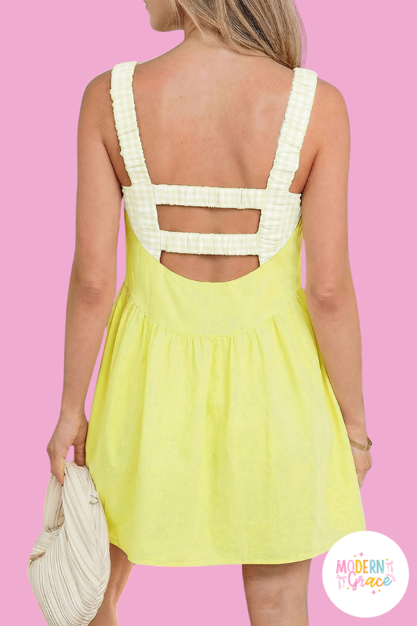 Faux Two Piece Gingham Contrast Loose Mini Dress