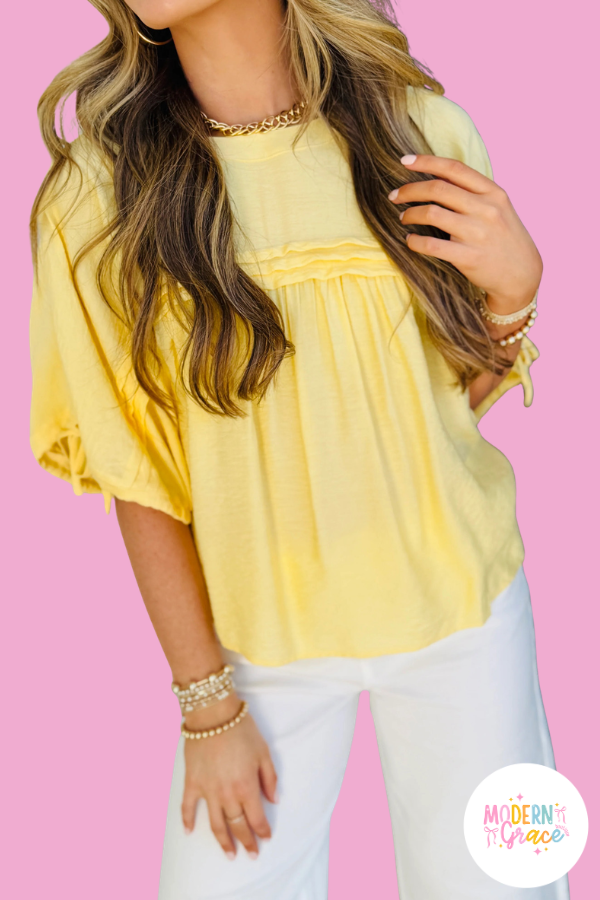 Half Sleeve Pleated Babydoll Blouse - Available in Blue and Yellow