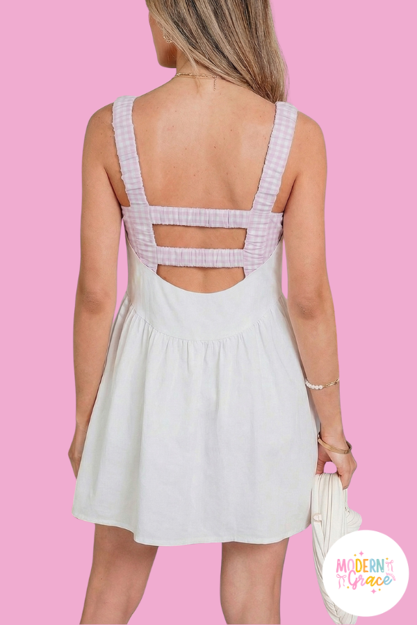 Faux Two Piece Gingham Contrast Loose Mini Dress