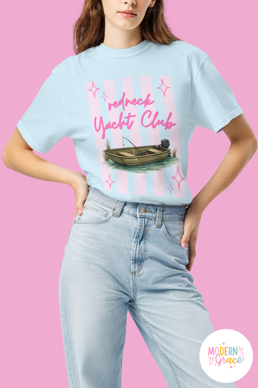 Redneck Yacht Club Pink Stripes - Unisex Garment-Dyed Heavyweight Comfort Colors T-Shirt