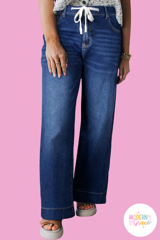 Blue Acid Wash Contrast Lace-up Plus Size Jeans
