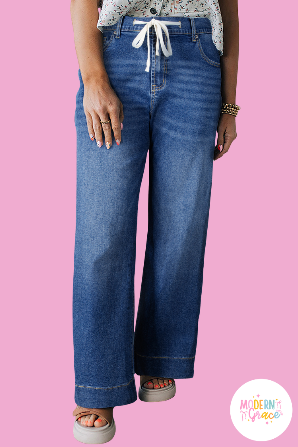 Blue Acid Wash Contrast Lace-up Plus Size Jeans