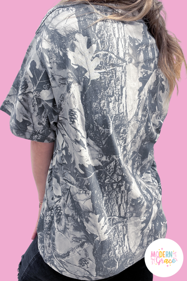 Curvy Gray Woodland Camouflage LOVE LIKE JESUS Plus Size T Shirt
