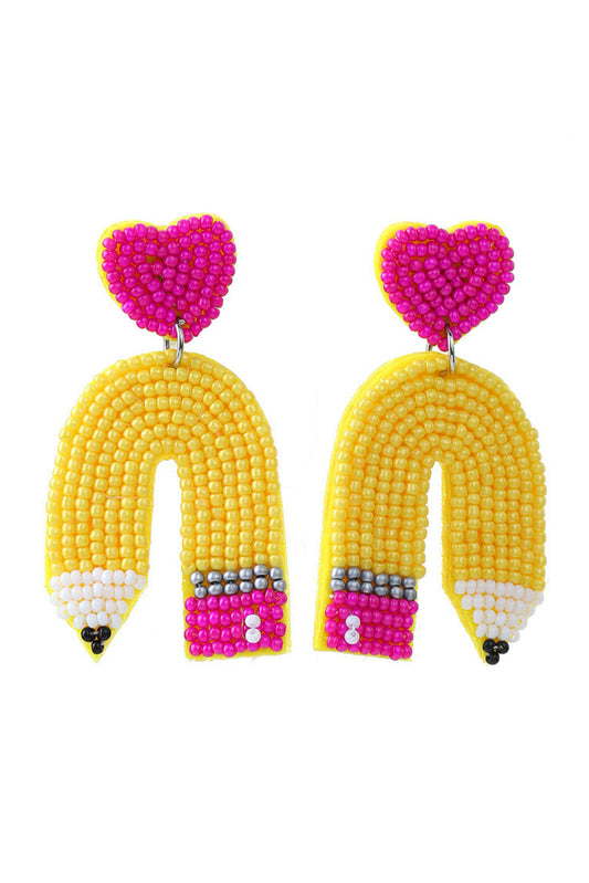 Yellow Pencil Beaded Earrings