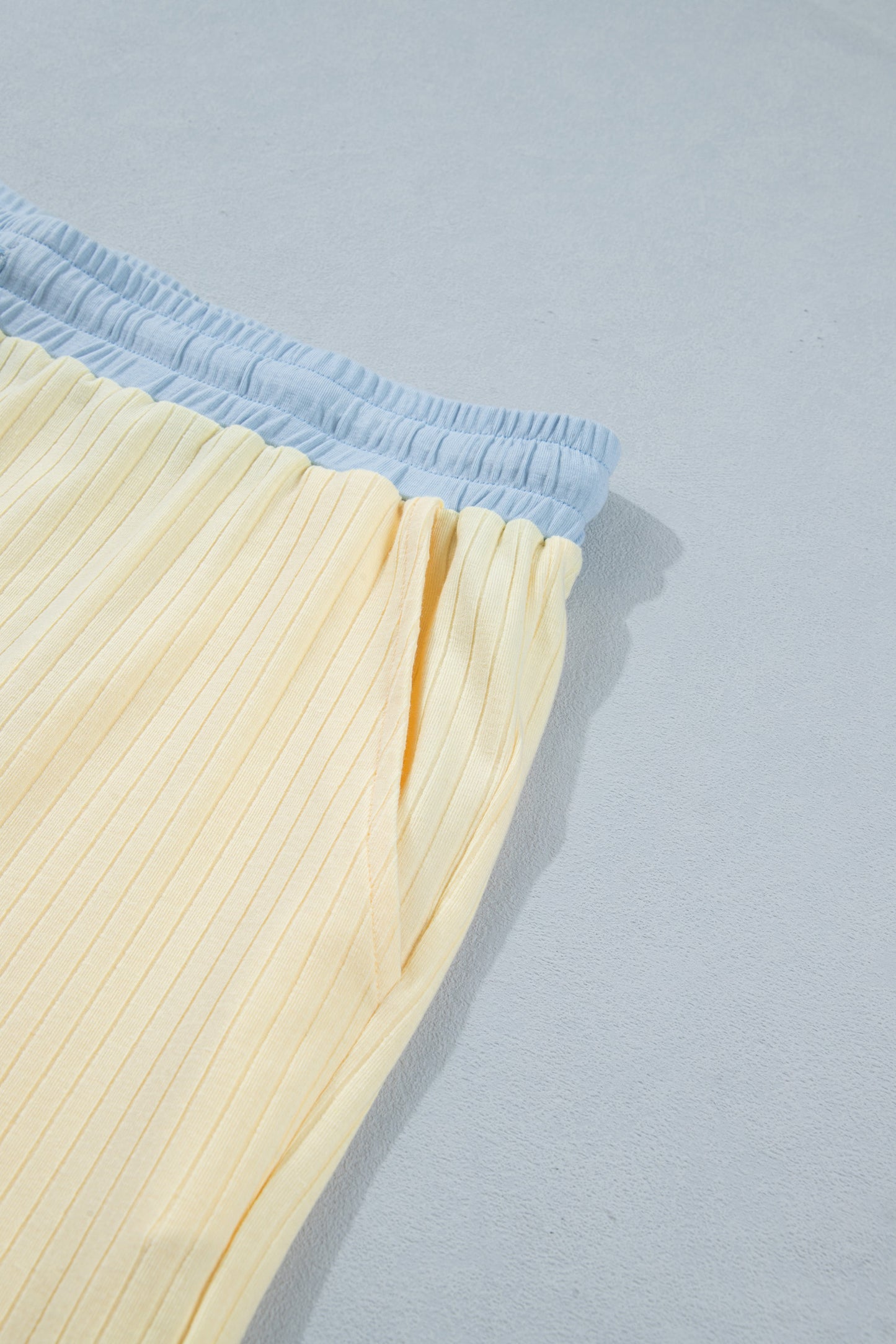 Curvy Aqua Plus Size Ribbed Color Block Trim Drawstring Shorts 2pcs Set