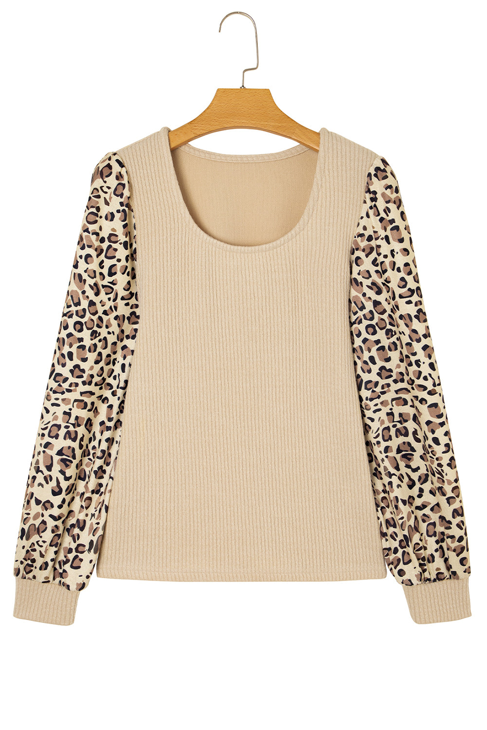 Leopard Sleeve Ribbed Knit U Neck Top (Warehouse Exclusives - Online only!)