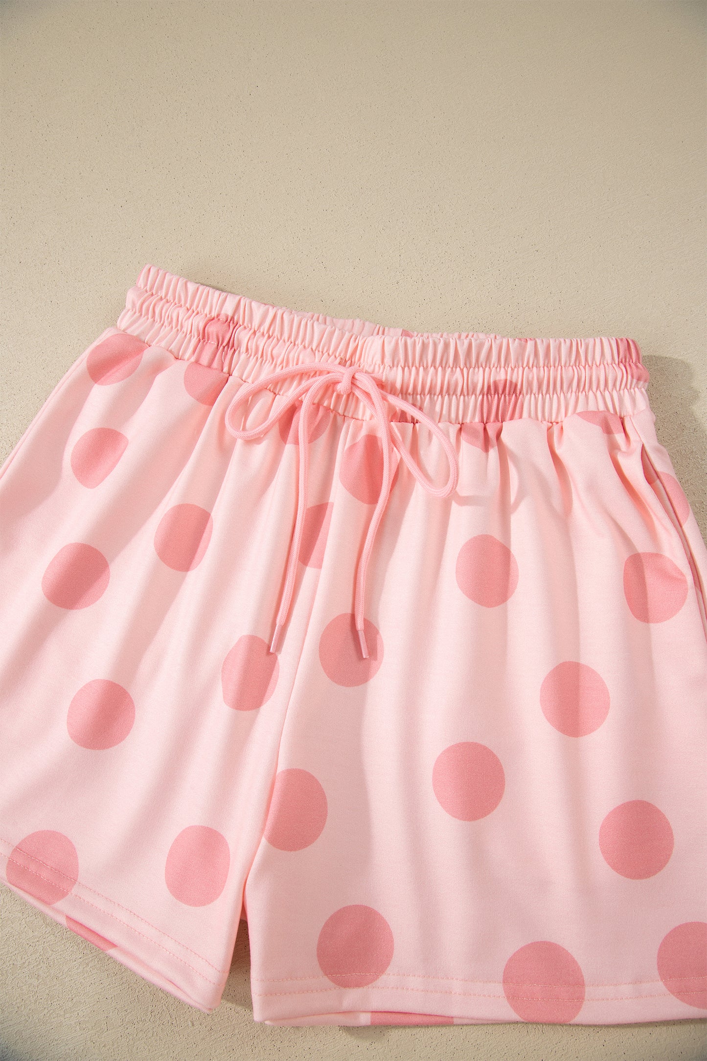 Polka Dot Print Loose Tee Drawstring Elastic Waist 2 Piece Short Set