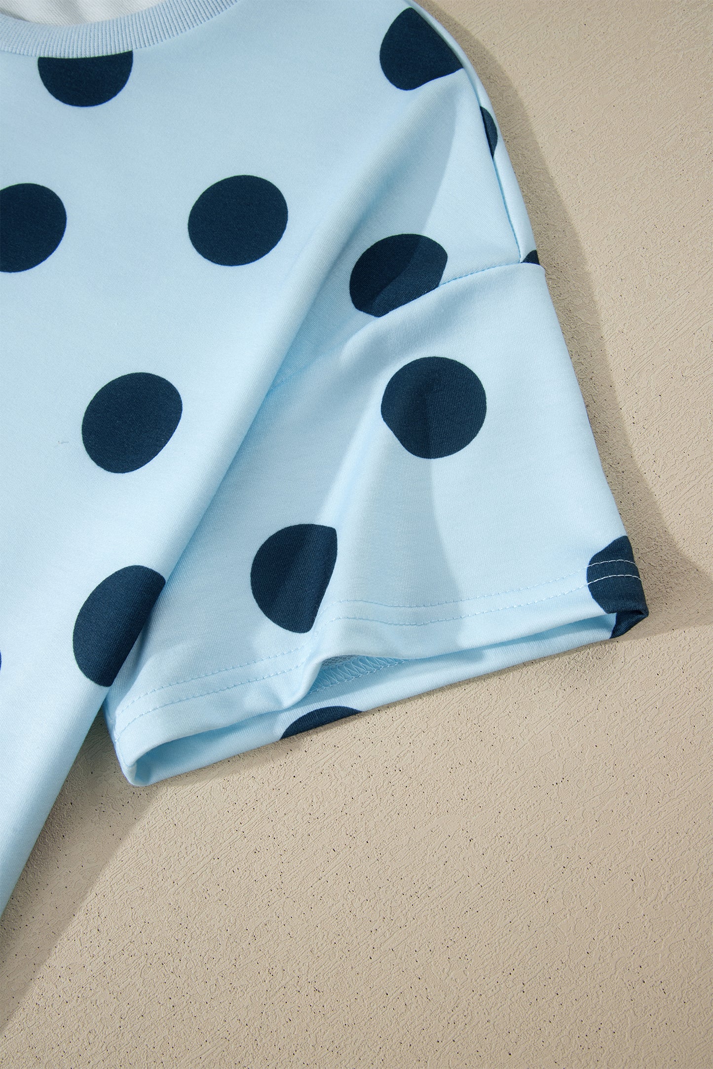 Polka Dot Print Loose Tee Drawstring Elastic Waist 2 Piece Short Set